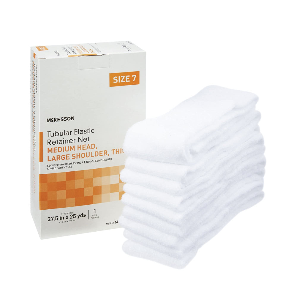 McKesson tubular elastic retainer net dressing unrolled for comfortable, secure dressings