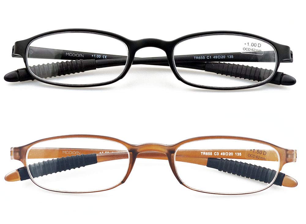 Mcoorn lightweight reading glasses provide featherweight comfort for extended reading sessions.