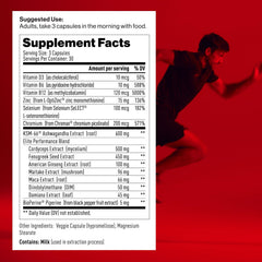 Mdrive Elite bottle back shows ingredients and dosage information.