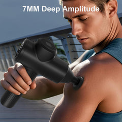 Mebak 7 massage gun side view highlights ergonomic grip for easy sore-area targeting.