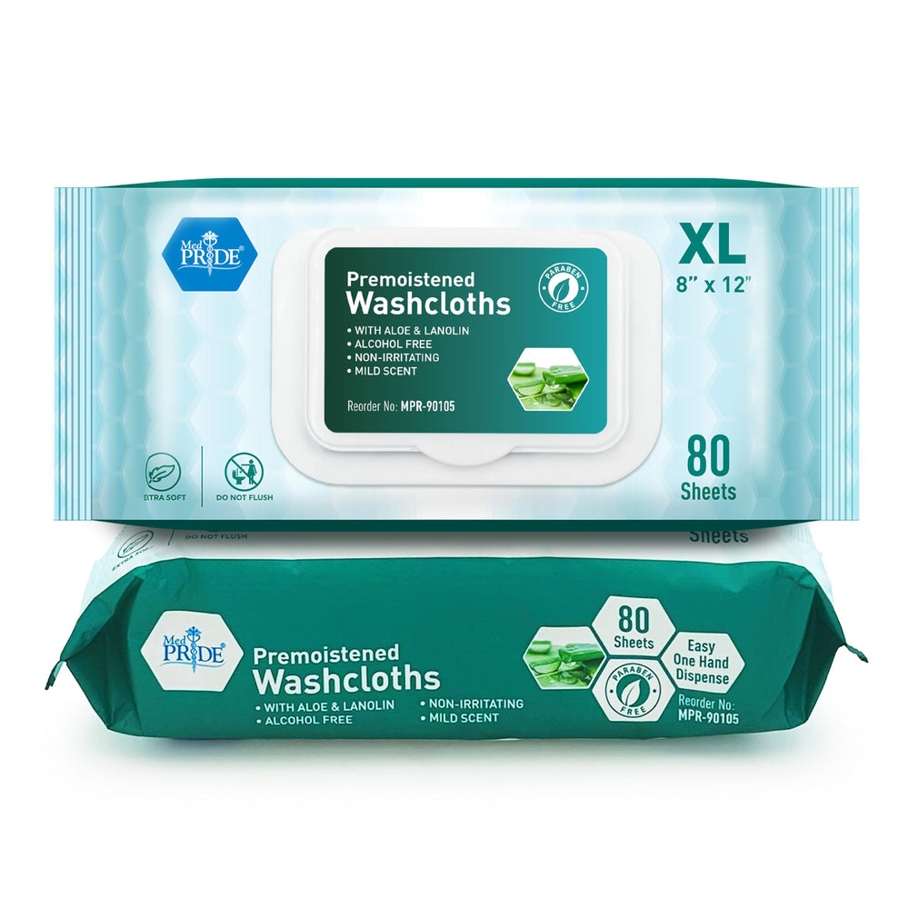 MED PRIDE disposable XL washcloths pack of 80 for easy full-body cleansing
