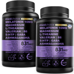 MEDCHOICE 12-in-1 melatonin sleep capsules bottle on nightstand supporting restful nights