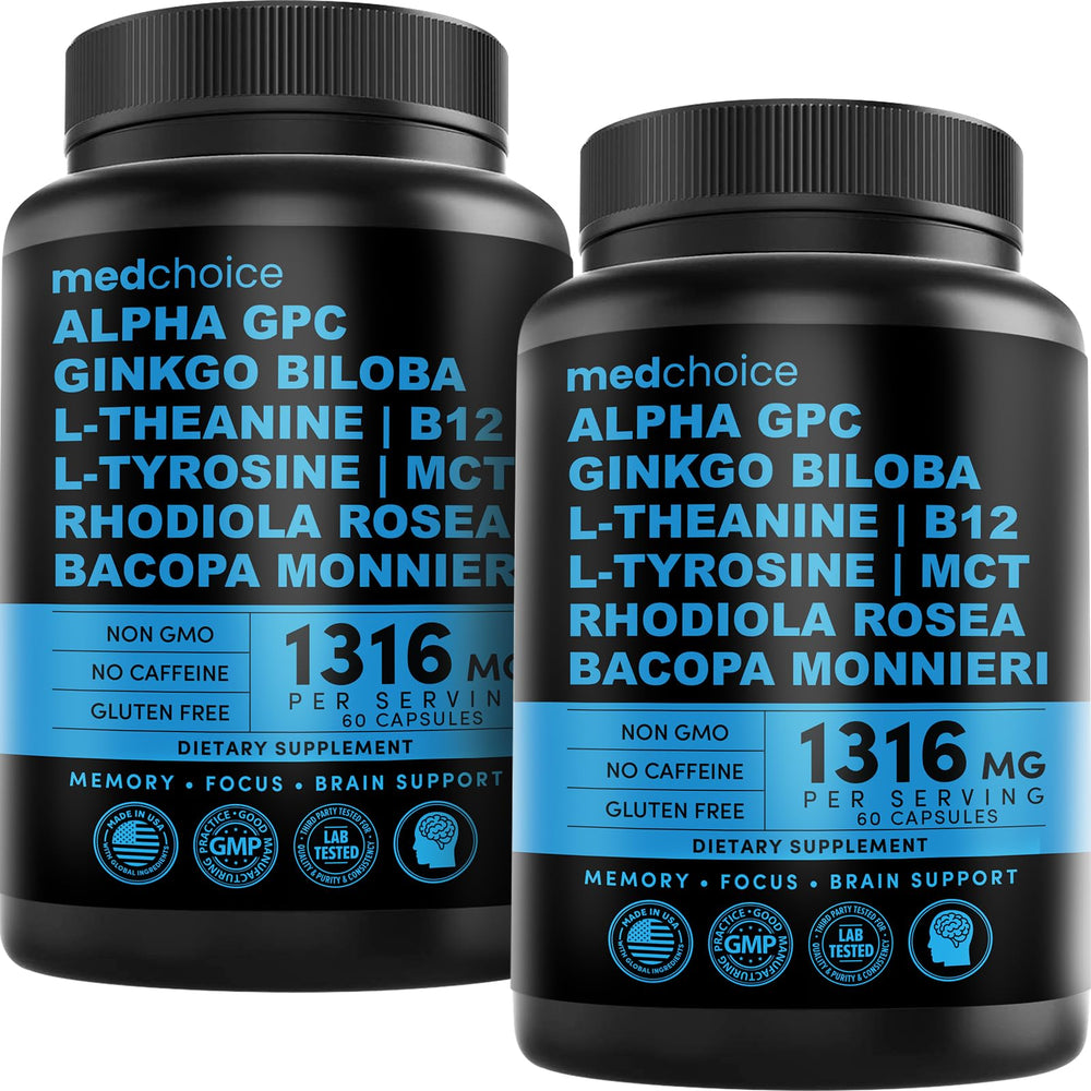 MEDCHOICE 12-in-1 nootropic bottle on a desk supports daily focus.