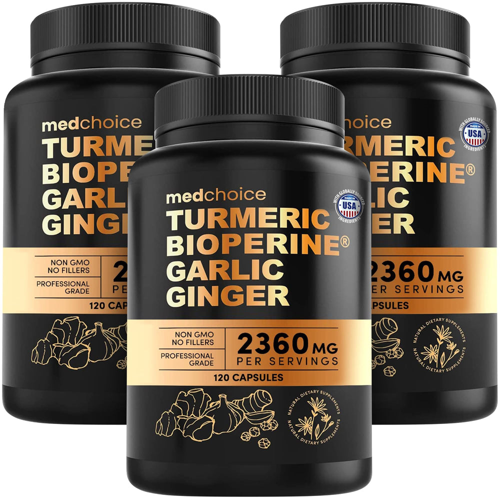 MEDCHOICE 4-in-1 turmeric garlic bottle shows high potency formula for daily wellness