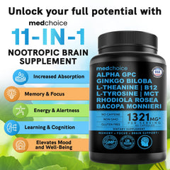 MEDCHOICE capsules close-up reveals vegan, gluten-free memory and focus aid.