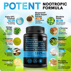 MEDCHOICE nootropic label close-up emphasizes Bioperine for absorption.