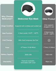 Medcursor heated eye mask side view shows ergonomic fit for comfortable wear.