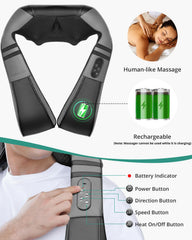 Medcursor neck massager with heat, side view highlights cordless portability for home or travel.