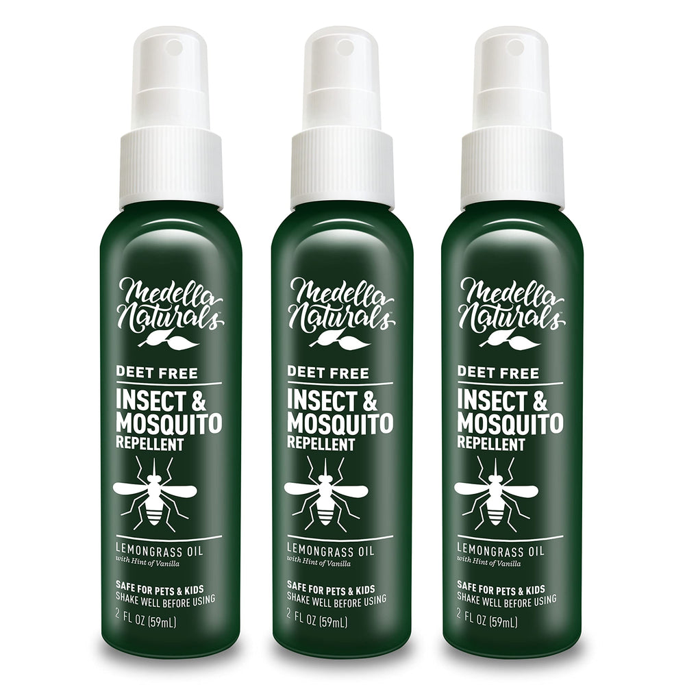 Medella Naturals deet-free lemongrass insect repellent bottle for outdoor protection.