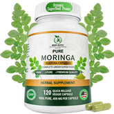 MEDI BOTIC Moringa capsules bottle front, daily energy support in a pure plant-based tablet.