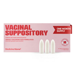 Medicine Mama's VMAGIC vaginal suppository box for at-home moisture and comfort.