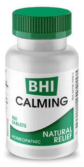 MediNatura BHI calming bottle closeup showing a plant-based mood support blend
