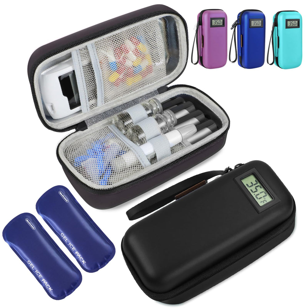 Medineed insulin cooler case top view showing compact travel-ready design.