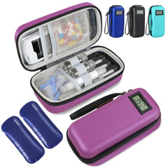 Medineed insulin cooler travel case with temperature display for on-the-go monitoring.