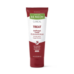 Medline Remedy Clinical Antifungal Cream bottle being poured for targeted antifungal care.