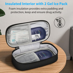 MEDMAX insulin cooler travel case side pocket demonstrates extra storage flexibility