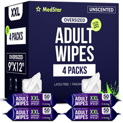 MedStar adult wipes 4-pack packaging shows convenient caregiver storage.