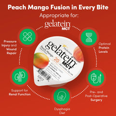 IDDSI Level 4 safety label on Gelatein MCT Peach Mango packaging