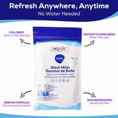MedVance unfragranced wash mitts on hand for easy cleansing