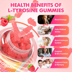 MEENCCD L-Tyrosine Gummies packaging highlights vegan, non-GMO ingredients