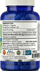 Mega Resveratrol capsules closeup highlights 500 mg per capsule.
