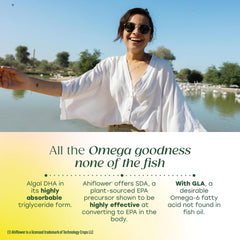 MegaFood Ahiflower oil drops visual highlighting plant-based fatty acids