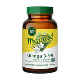 MegaFood Vegan Omega 3 6 9 bottle showing plant-based daily omega support for heart and brain health