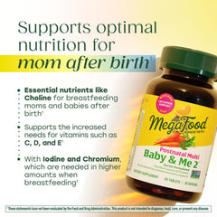 MegaFood Baby & Me 2 tablets close-up highlighting folate and choline