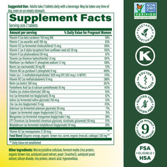 Close up of MegaFood Baby & Me 2 tablets highlighting choline and folate
