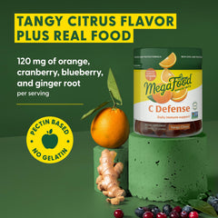 Vegan and gluten-free certification label on MegaFood C Defense