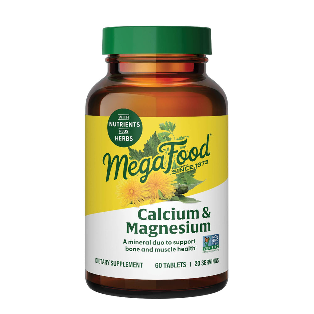 MegaFood calcium magnesium tablets front view showing bone-supporting formula