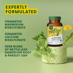 Vegan symbol on MegaFood Calcium and Magnesium packaging