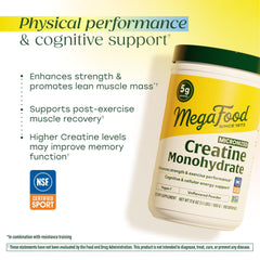 MegaFood creatine label closeup emphasizes purity and NSF certification