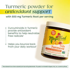 MegaFood Daily Turmeric Powder ingredients-blend highlights real-food sources for everyday nutrition