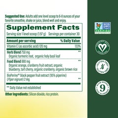 MegaFood Daily Turmeric Powder scoop shows a level serving for quick smoothie boosts