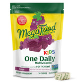 MegaFood Kids One Daily bottle front with grape-chew vitamins for daily growth.