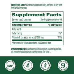 MegaFood Liposomal Vitamin C bottle back showing ingredients and allergen-free notes
