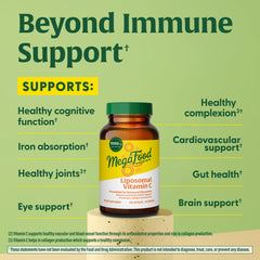 MegaFood Liposomal Vitamin C label with vegetarian and allergen-free icons