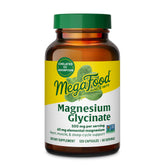 MegaFood Magnesium Glycinate 500mg bottle close-up, gentle on the stomach.