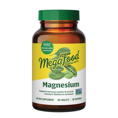 MegaFood magnesium supplement in a fermented glycinate bottle, convenient daily dose for muscle and nerve support.