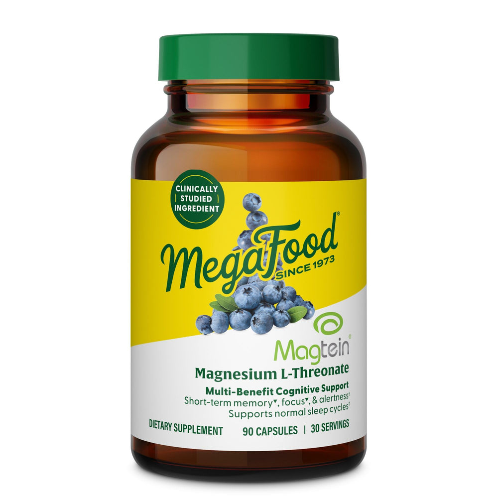MegaFood Magtein bottle pour for convenient daily magnesium intake for focus