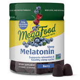 MegaFood Melatonin Gummies berry flavor front pack for nightly winding down.