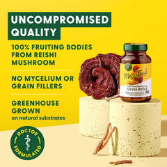 MegaFood Mushroom Stress Relief label detail highlighting clean, gluten-free vegan formula