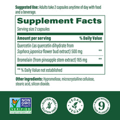 MegaFood Quercetin with Bromelain label on back showing ingredients