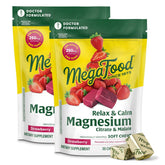 MegaFood Relax and Calm bottle front with strawberry chews for gentle calm support.