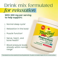Close-up of MegaFood Relax Calm ingredients label highlighting three magnesium forms.