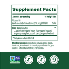 MegaFood Vitamin D3 bottle side view showing ingredients and real-food blend for absorption.
