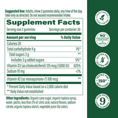 MegaFood peach-flavored D3 K2 gummies emphasizing peach flavor and bone health