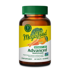MegaFood Women’s 40+ advanced multivitamin bottle with daily energy support.