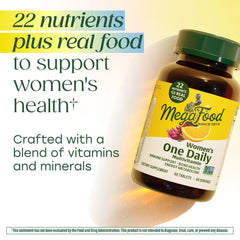 MegaFood Womens Multivitamin One Daily real-food per serving details displayed.
